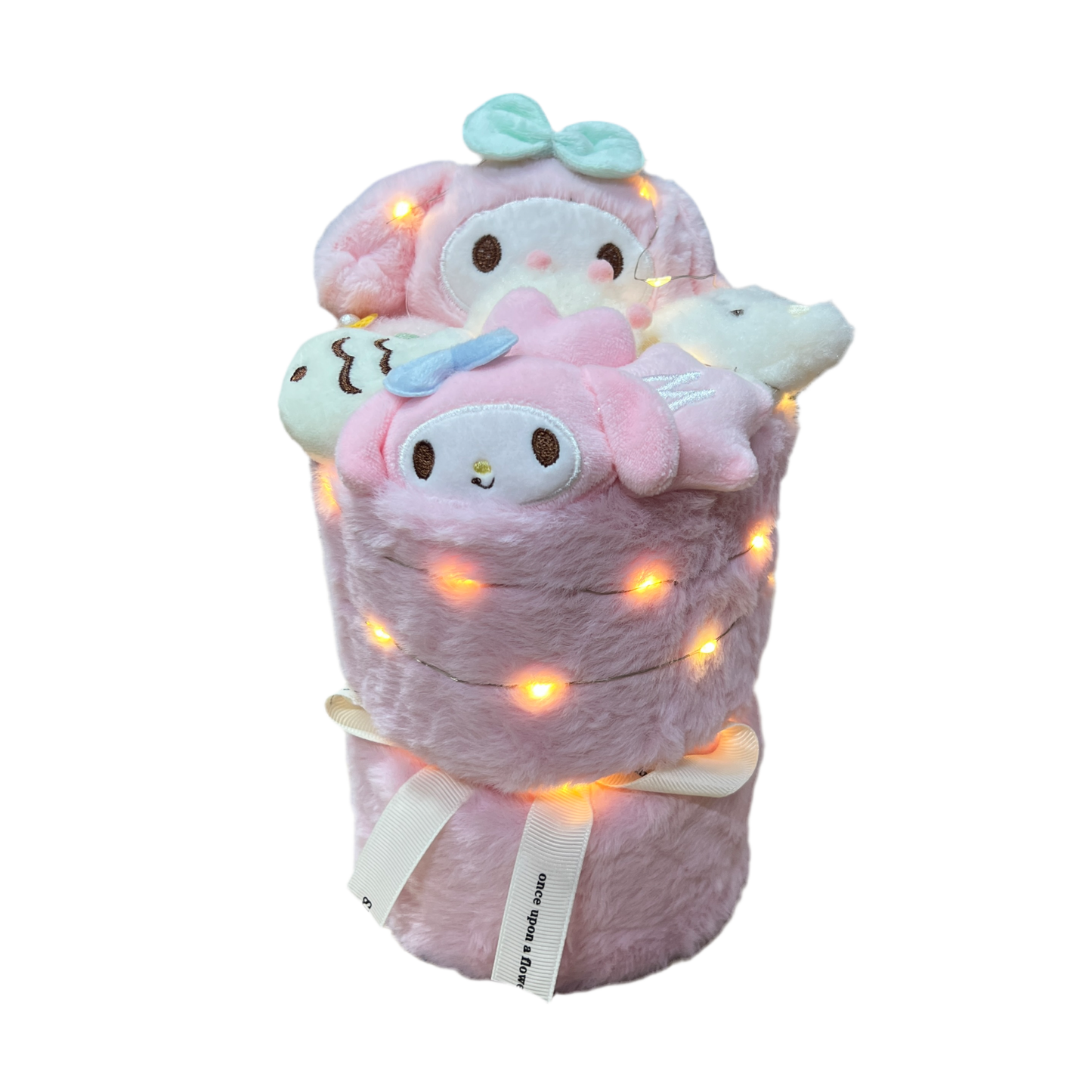 Kytice z plyšáku 24cm - Růžový Králík s Mašlí