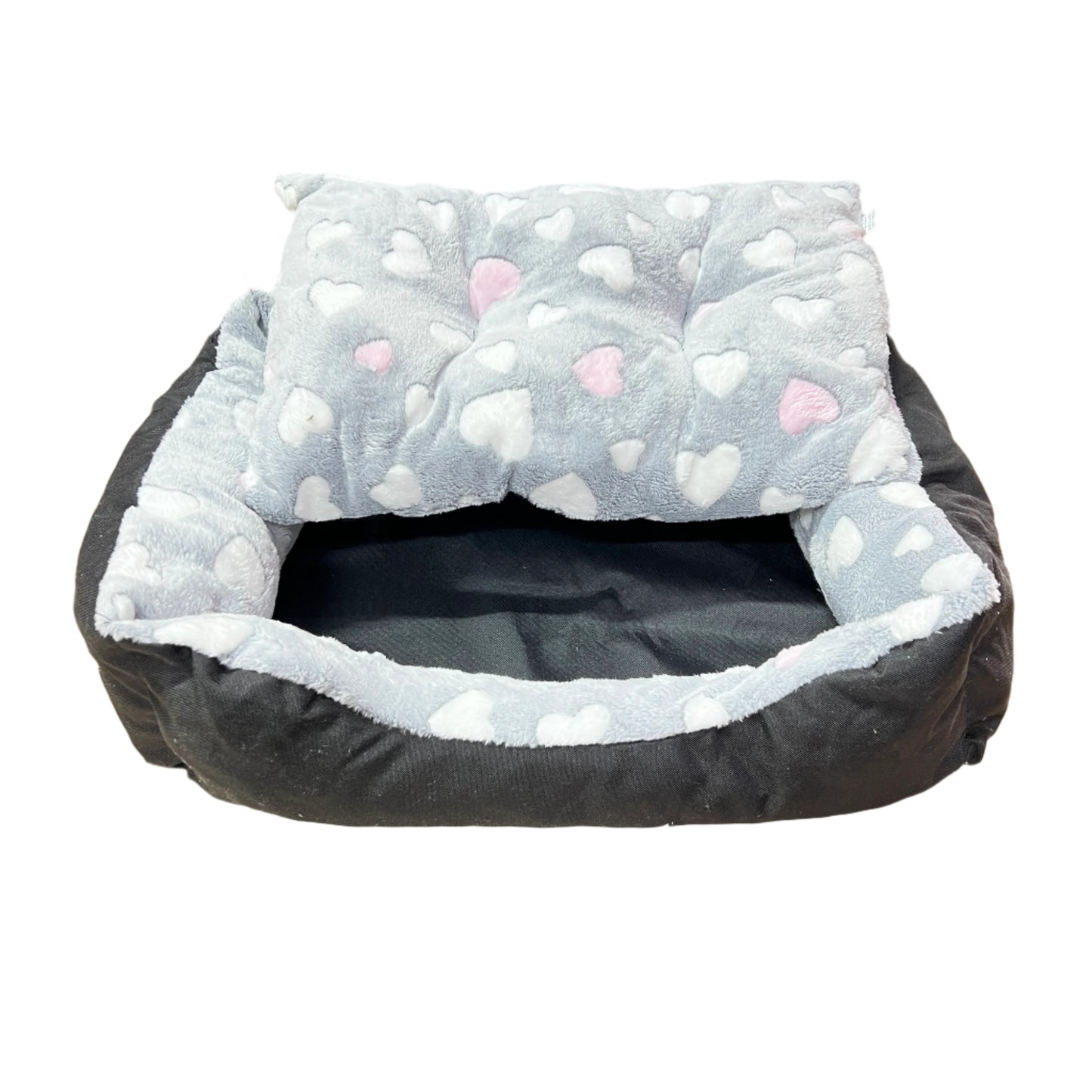 ANNAM Hranatý Chlupatý Pelíšek Šedý Bílo Růžové Srdce