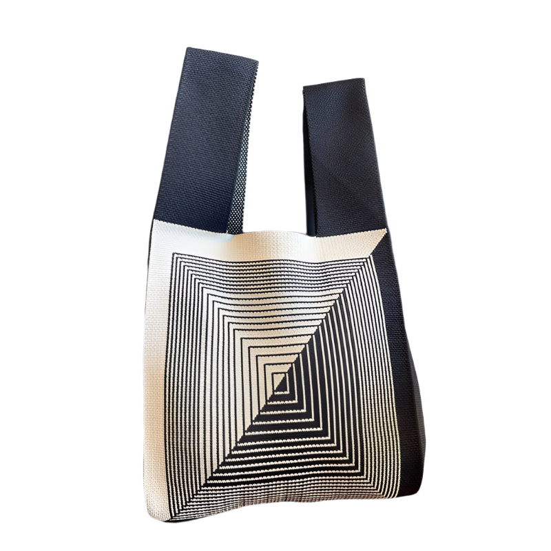 Korean Panda Bliss Knit Tote Černá a bílá