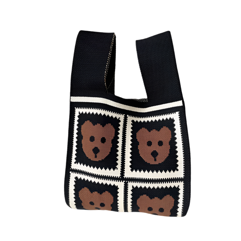 Bear Checkered Trendy Tote Černý medvěd