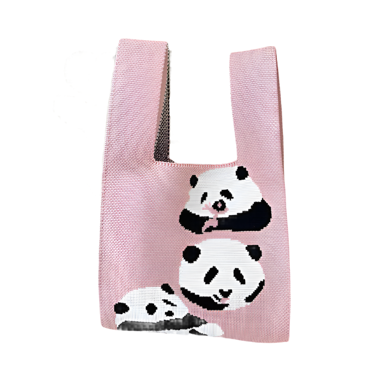 Panda Paradise Knitted Shoulder Satchel Růžová panda
