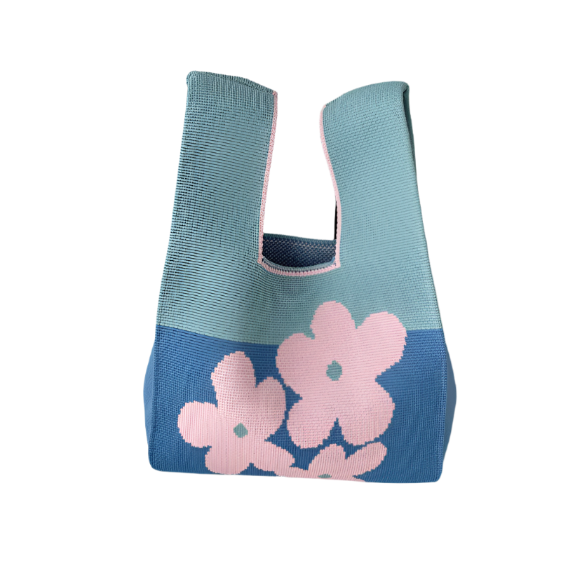Cute Flower Power Casual Tote Malé květy na modrém a černém pozadí