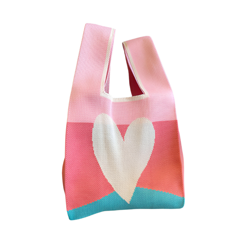 Korean Panda Bliss Knit Tote Patchwork Love růžová