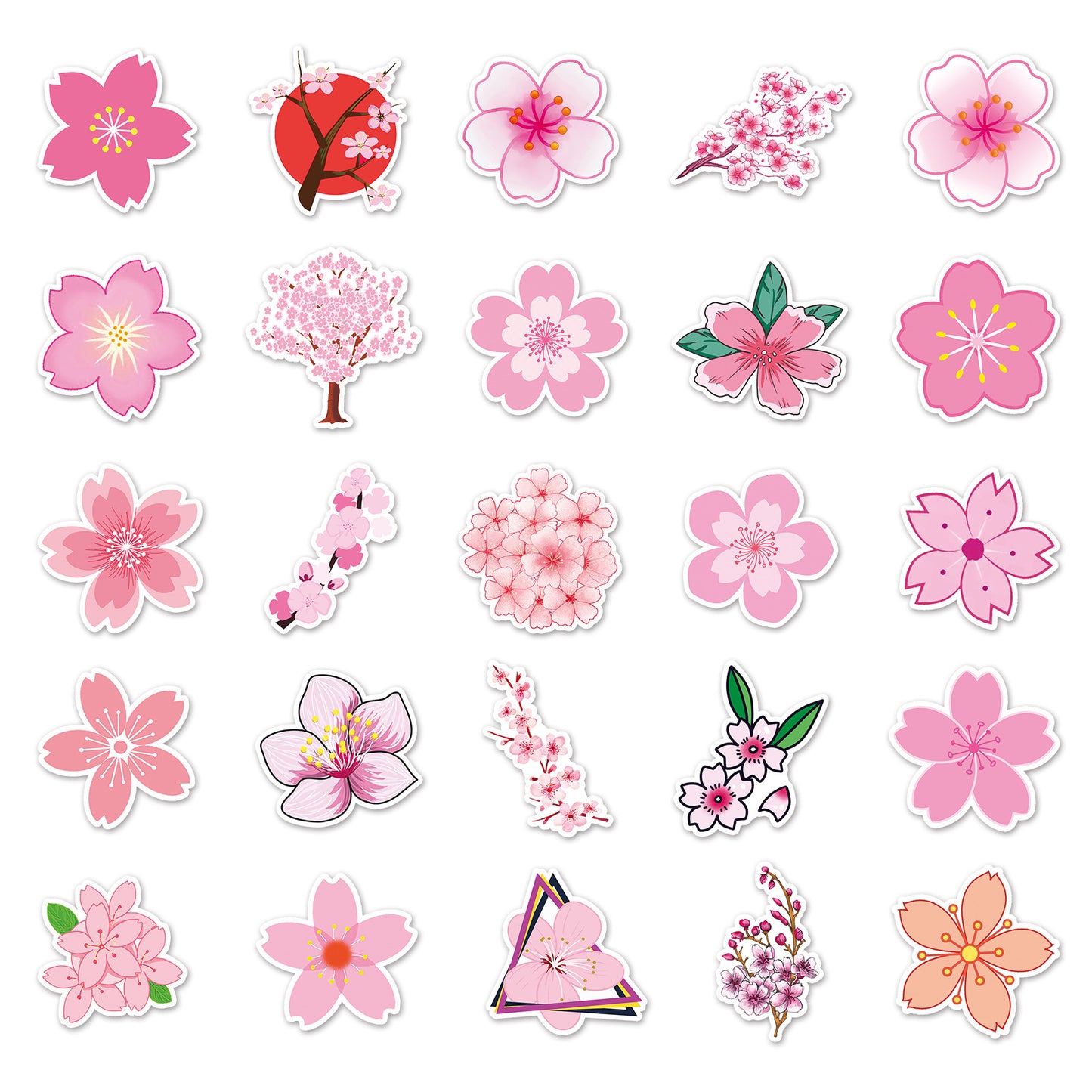 Samolepky Růžové květy Sakura 50ks - 50 odlišných samolepek