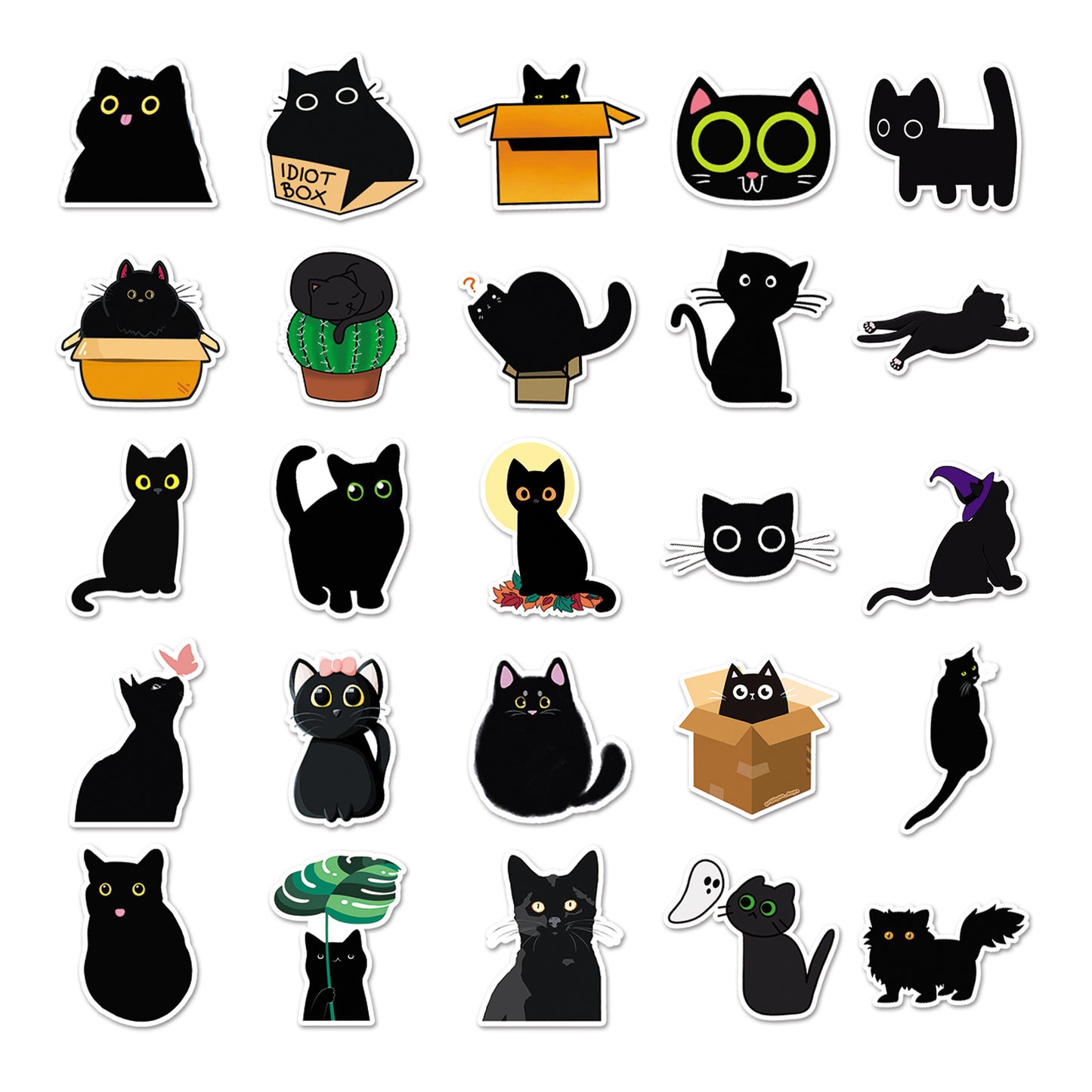 Samolepky Černá kočka 50ks - 50 odlišných samolepek