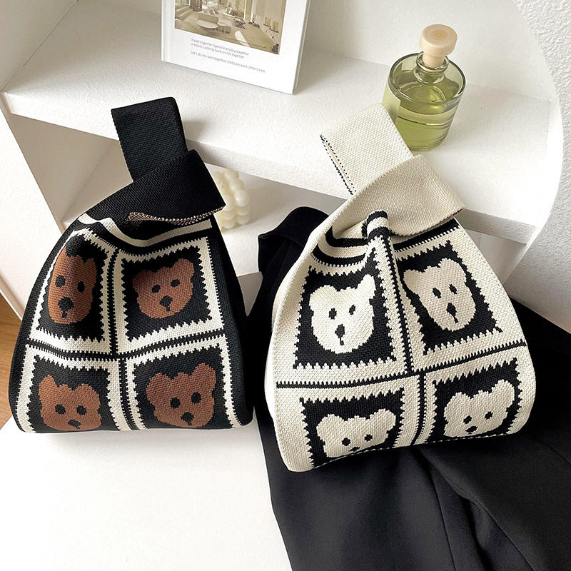 Bear Checkered Trendy Tote Černý medvěd