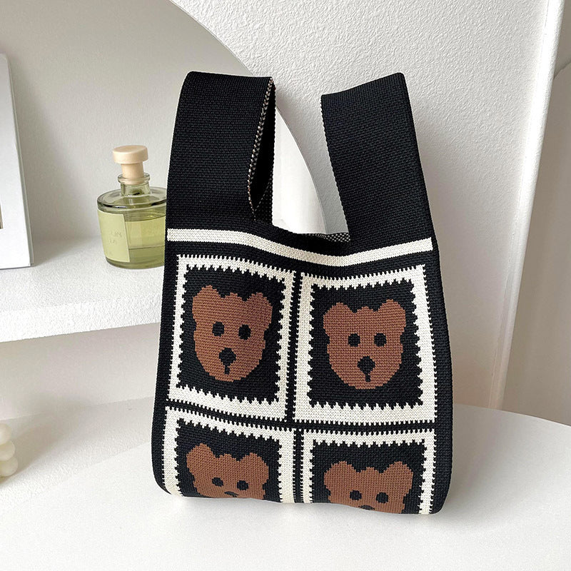 Bear Checkered Trendy Tote Černý medvěd
