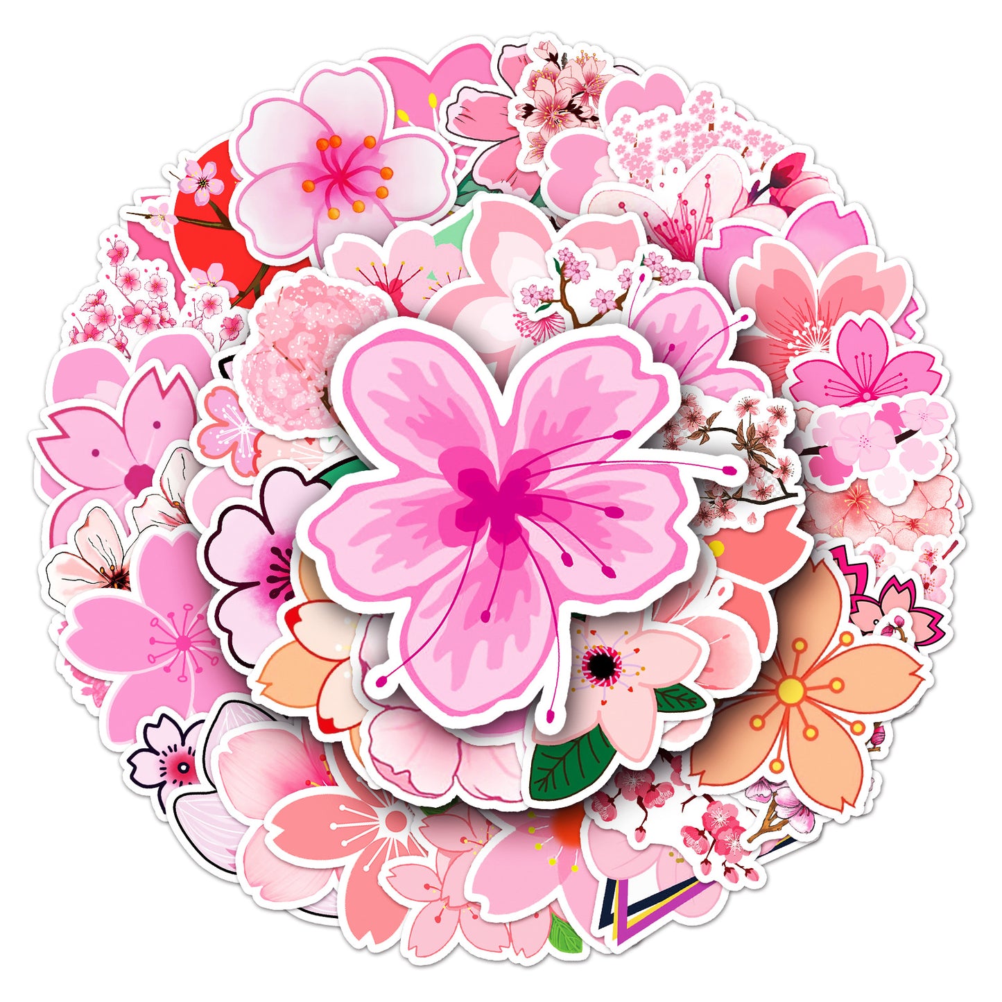 Samolepky Růžové květy Sakura 50ks - 50 odlišných samolepek