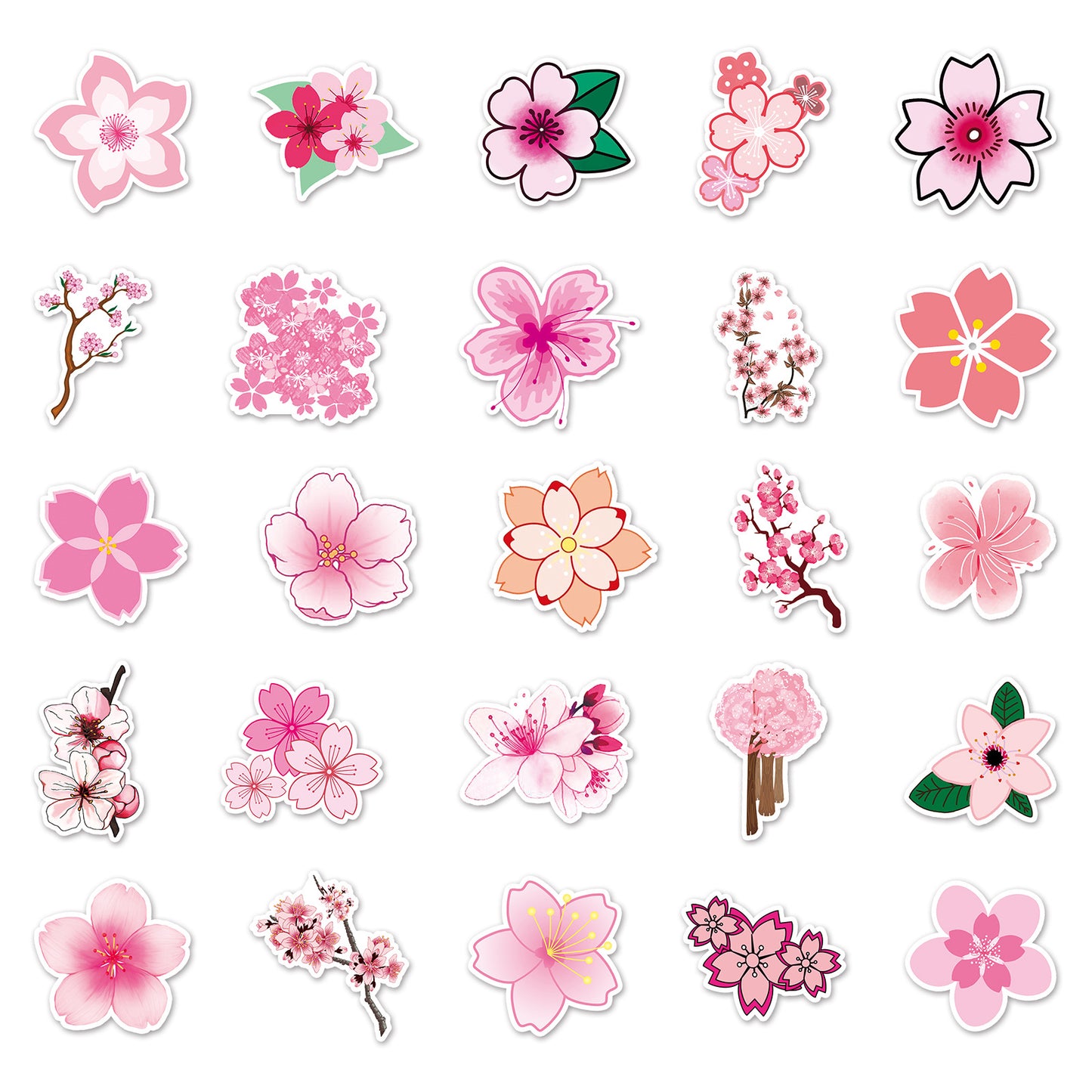 Samolepky Růžové květy Sakura 50ks - 50 odlišných samolepek
