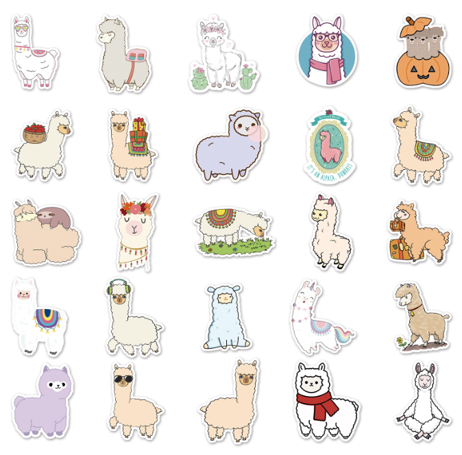 Llama/Alpaca Stickers 50pcs - 50 different stickers