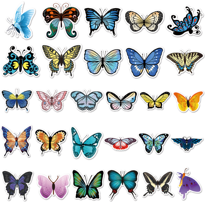 Samolepky Motýly 50ks - 50 odlišných samolepek