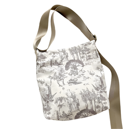 Vintage Print Canvas Shoulder Bag Vintage Grey