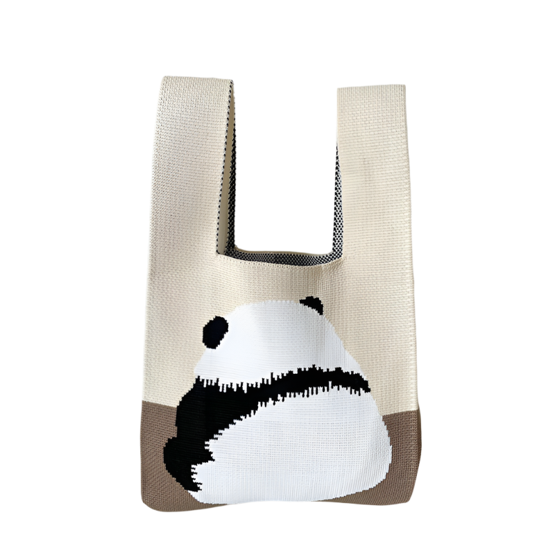 Panda's Cozy Woven Tote Barevný blok panda khaki