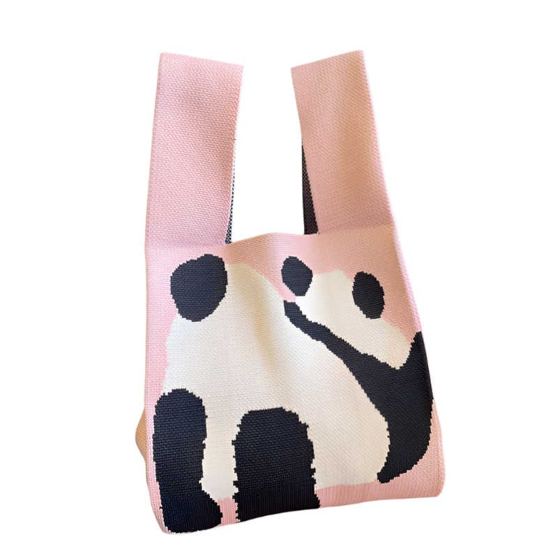 Korean Panda Bliss Knit Tote Panda světle růžová