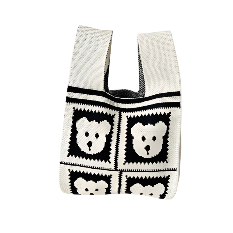 Bear Checkered Trendy Tote Šedý medvěd