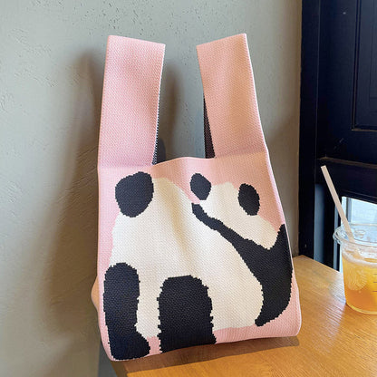 Korean Panda Bliss Knit Tote Panda světle růžová