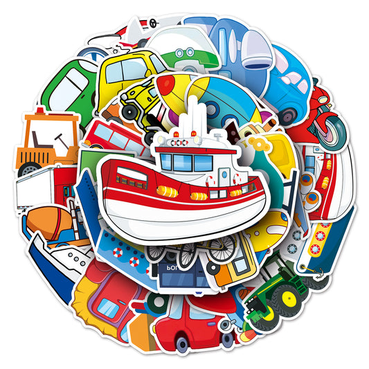 Stickers Cars Planes Tractors Boats 50pcs - 50 different stickers