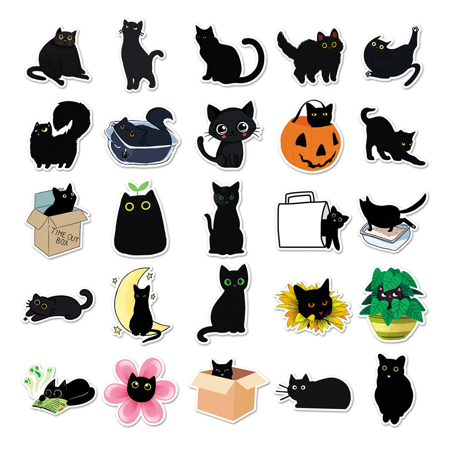 Black Cat Stickers 50pcs - 50 different stickers