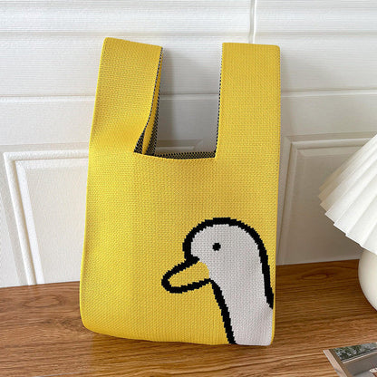 Retro Chic Knit Delight Handbag Malá žlutá kachna