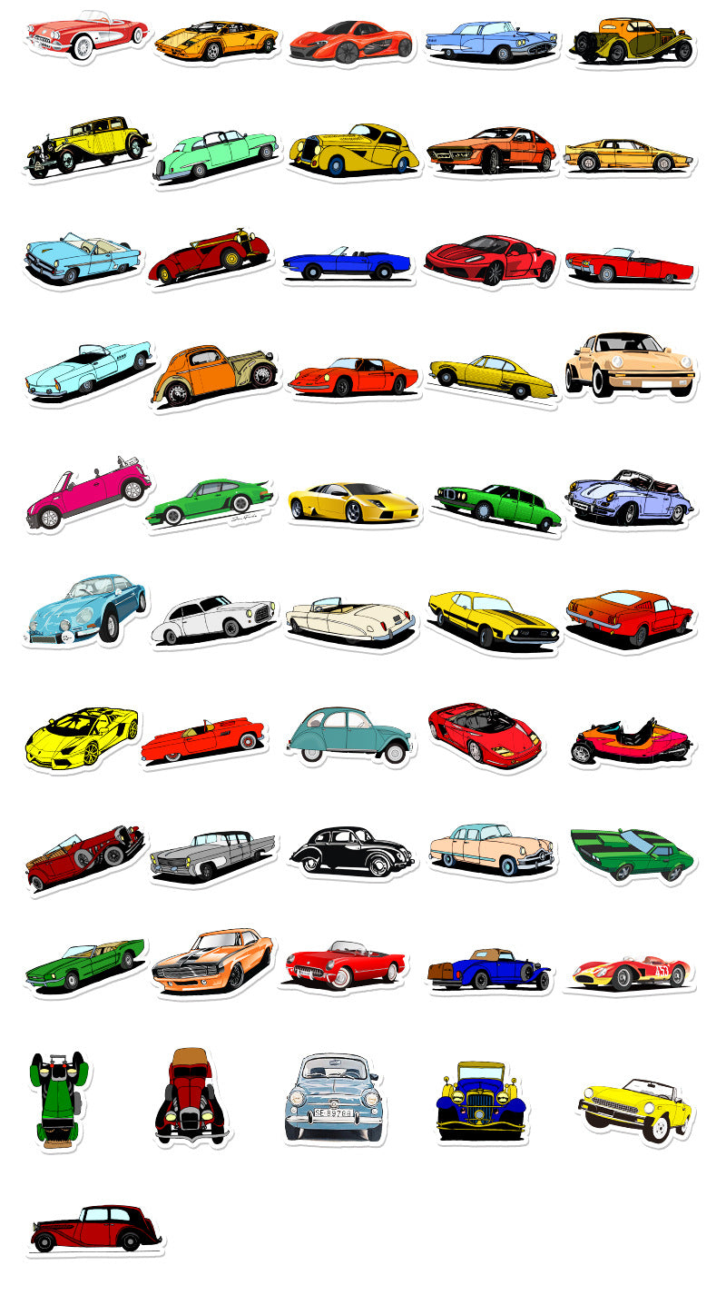 Sports Car Stickers 50pcs - 50 different stickers